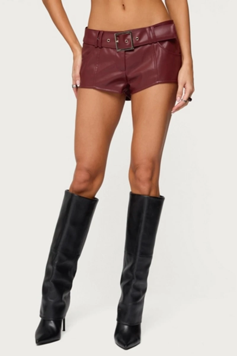 Edikted Alba Faux Leather Shorts