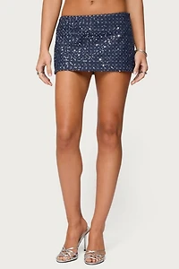 Edikted Sora Sequin Denim Mini Skort