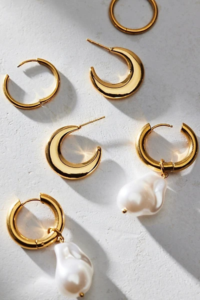 Waterproof Pearl Bead Hoop Earring Set