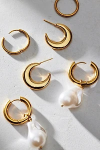 Waterproof Pearl Bead Hoop Earring Set
