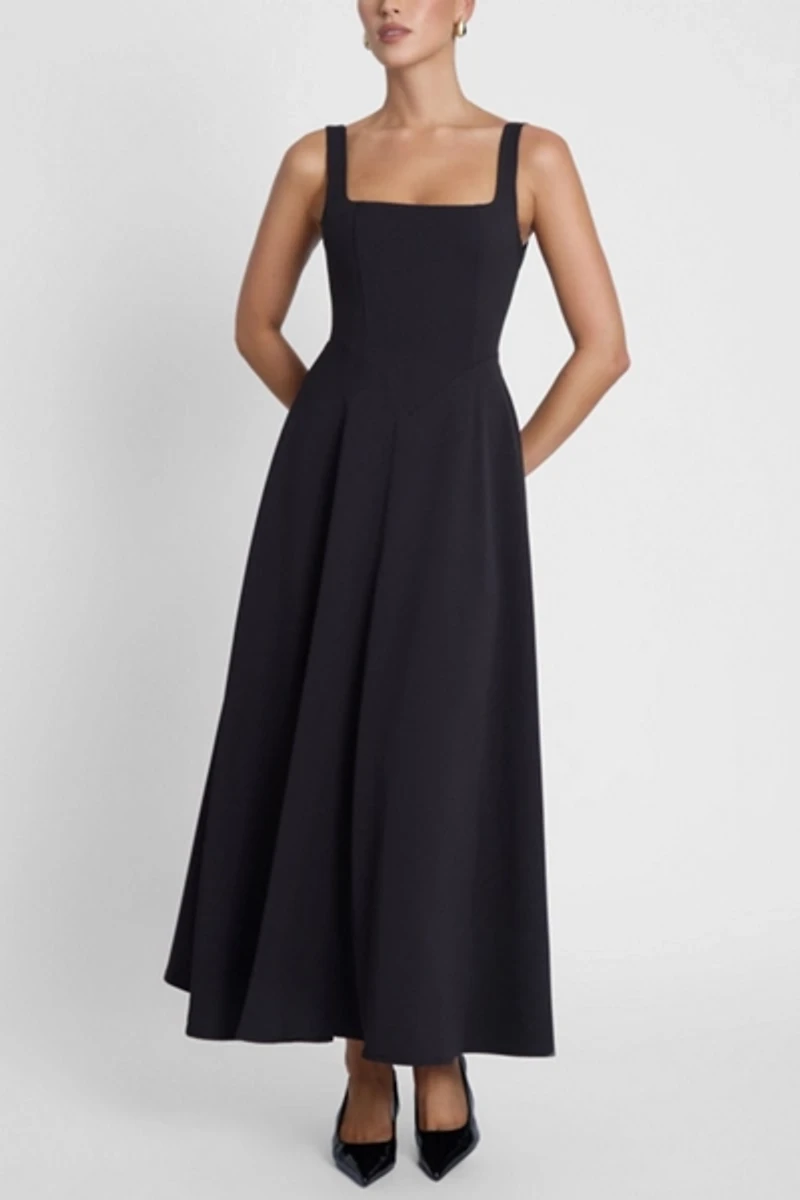 LEAU Serenity Square Neck Corset Midi Dress