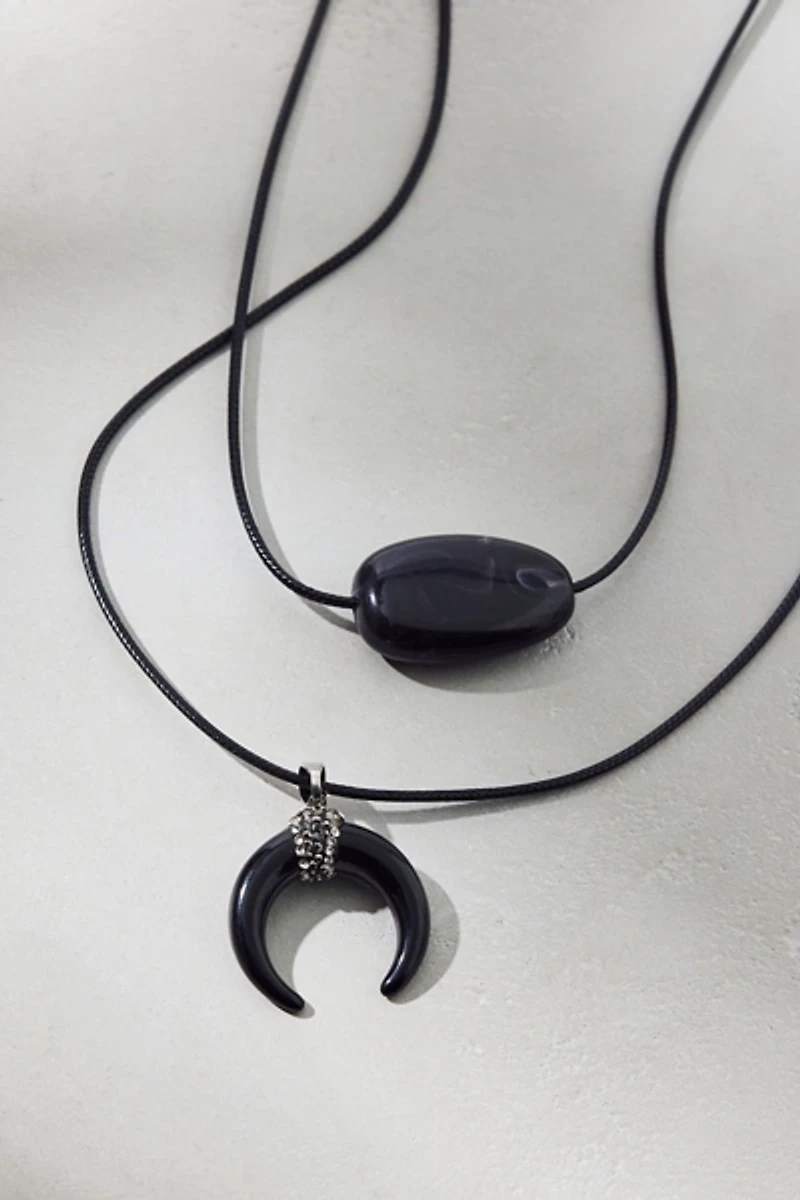 Crescent Pendant Corded Layered Necklace