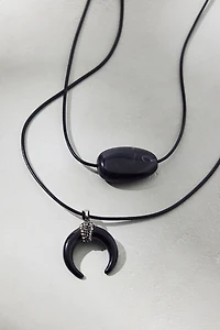 Crescent Pendant Corded Layered Necklace