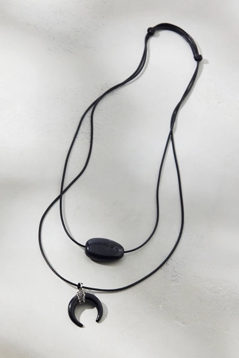 Crescent Pendant Corded Layered Necklace