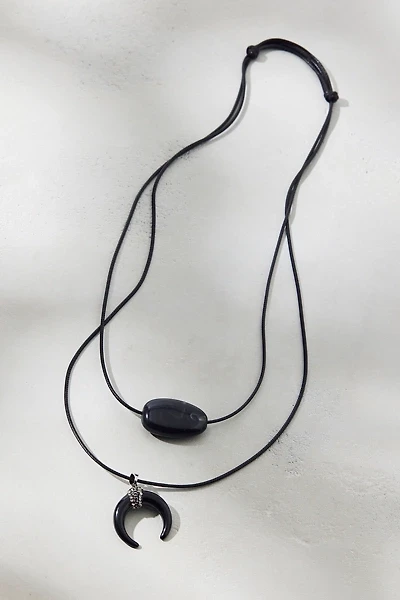 Crescent Pendant Corded Layered Necklace