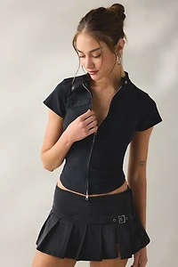 BDG Polly Zip-Front Slim Short Sleeve Shirt Jacket