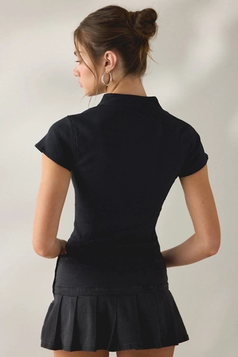 BDG Polly Zip-Front Slim Short Sleeve Shirt Jacket