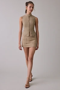 BDG Polly Zip-Front Slim Sleeveless Open-Back Shirt