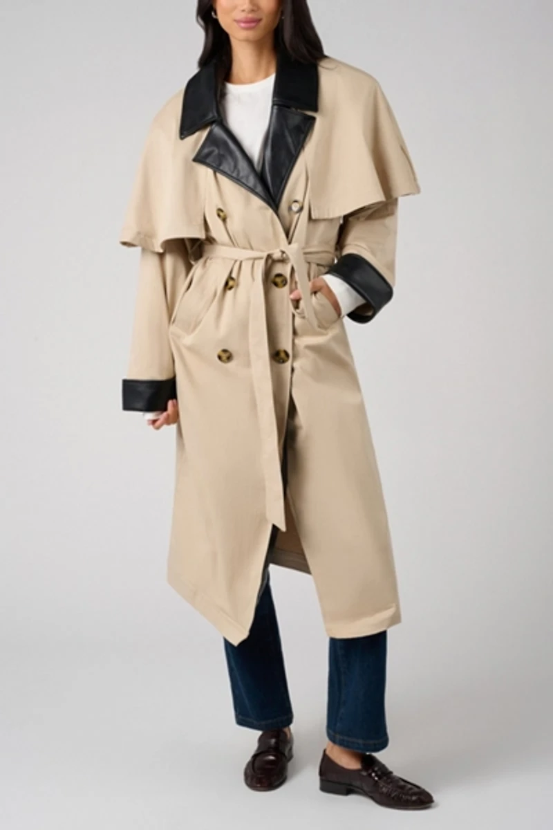 WeWoreWhat Vegan Leather Trim Trench Coat