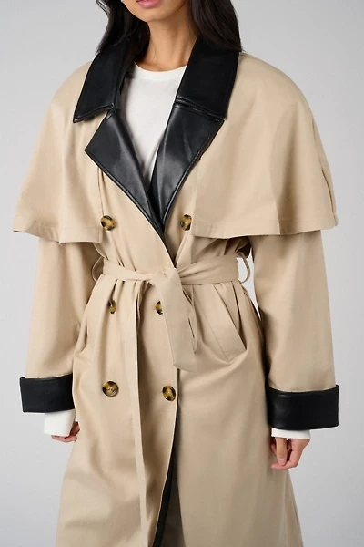 WeWoreWhat Vegan Leather Trim Trench Coat