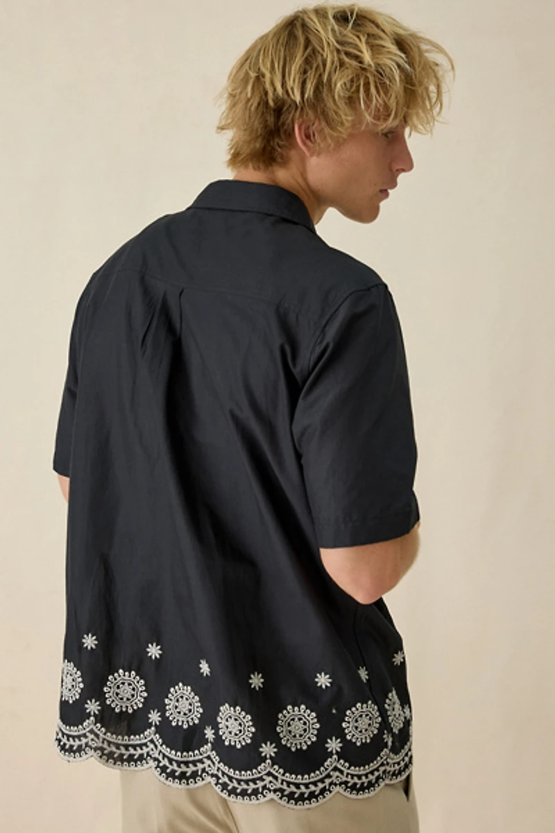 Les Deux Embroidered Border Button-Down Shirt