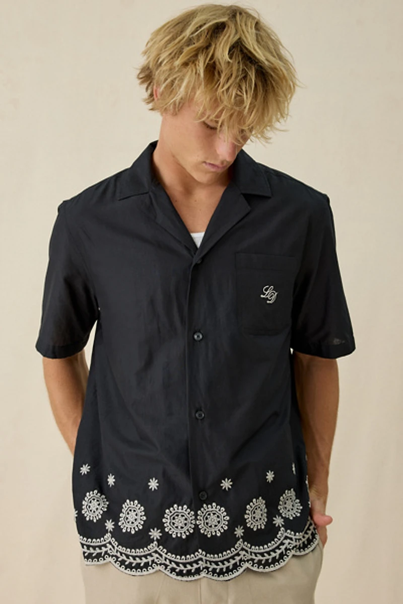 Les Deux Embroidered Border Button-Down Shirt