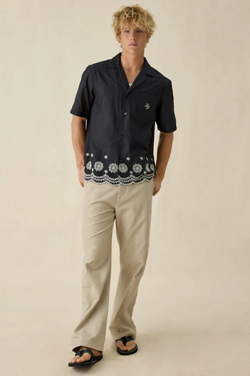 Les Deux Embroidered Border Button-Down Shirt