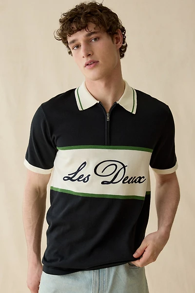 Les Deux Logo Quarter Zip Short Sleeve Polo Sweater