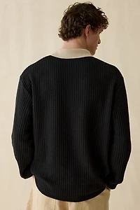 Les Deux Logo Waffle Knit Polo Sweater
