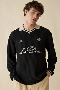 Les Deux Logo Waffle Knit Polo Sweater
