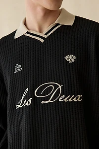 Les Deux Logo Waffle Knit Polo Sweater
