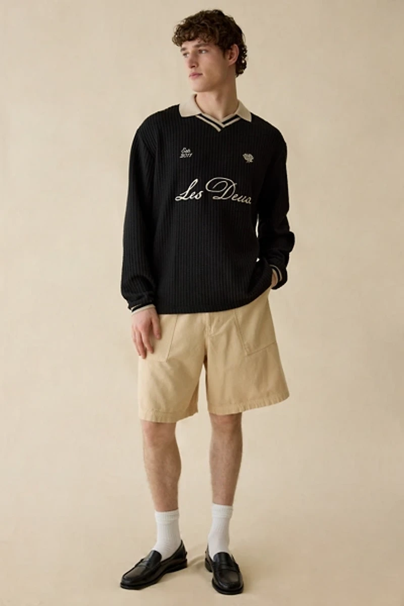 Les Deux Logo Waffle Knit Polo Sweater