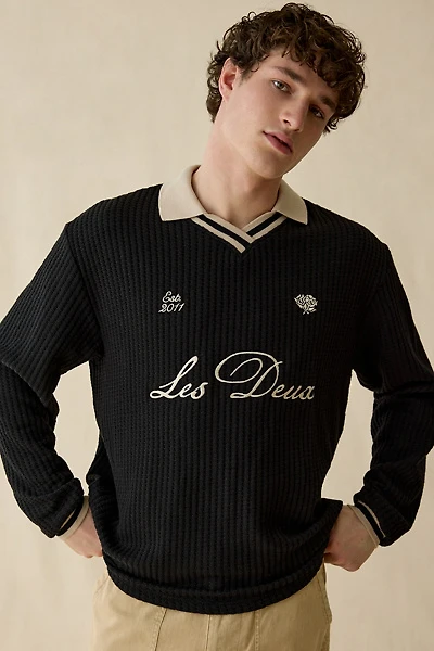 Les Deux Logo Waffle Knit Polo Sweater