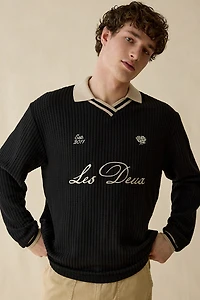 Les Deux Logo Waffle Knit Polo Sweater