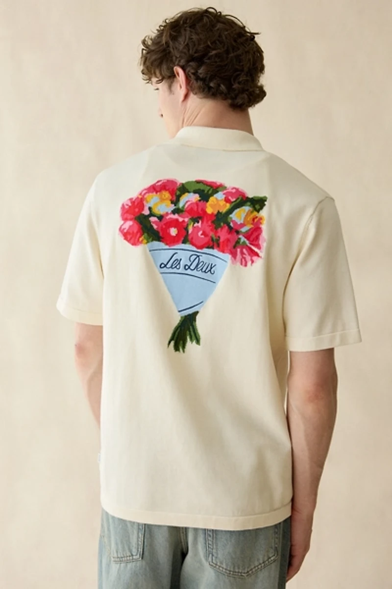 Les Deux Bouquet Knit Short Sleeve Polo Sweater