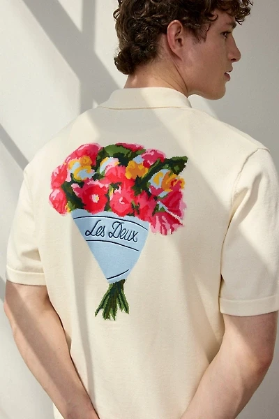 Les Deux Bouquet Knit Short Sleeve Polo Sweater