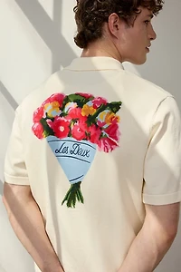 Les Deux Bouquet Knit Short Sleeve Polo Sweater