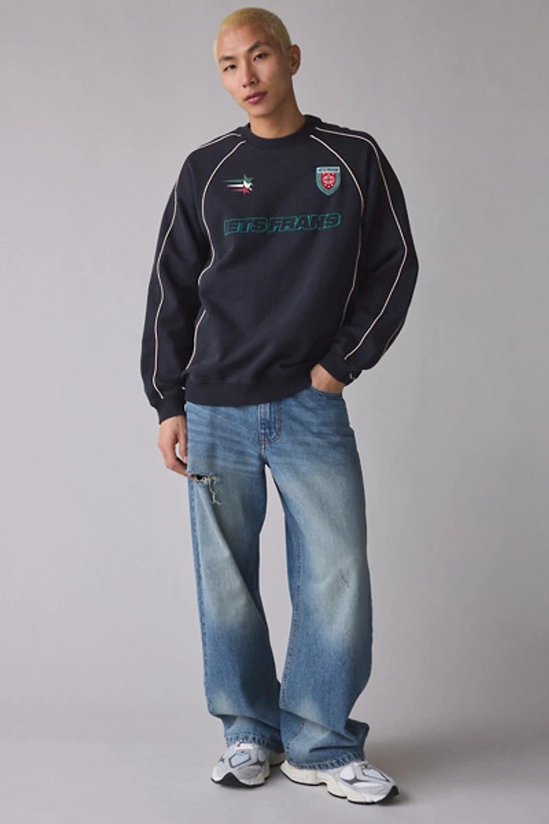 iets frans… Piping Trim Embroidered Soccer Crew Neck Sweatshirt