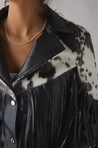 Azalea Wang Olandria Cow Print Faux Leather Fringe Jacket