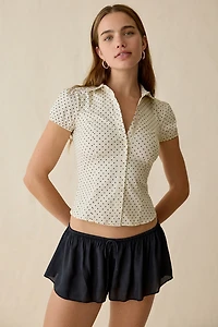 Kimchi Blue Clover Rounded Collar Short Sleeve Button-Down Shirt