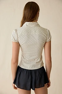 Kimchi Blue Clover Rounded Collar Short Sleeve Button-Down Shirt