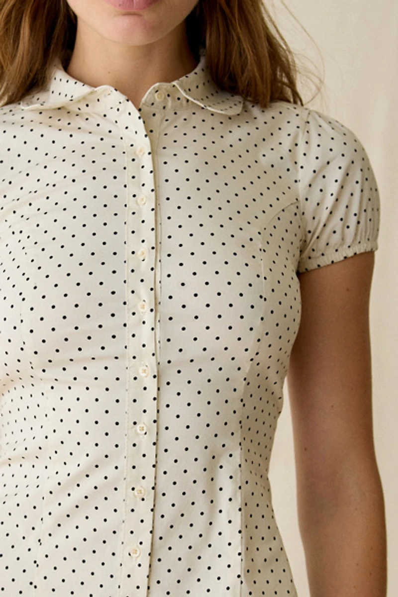 Kimchi Blue Clover Rounded Collar Short Sleeve Button-Down Shirt