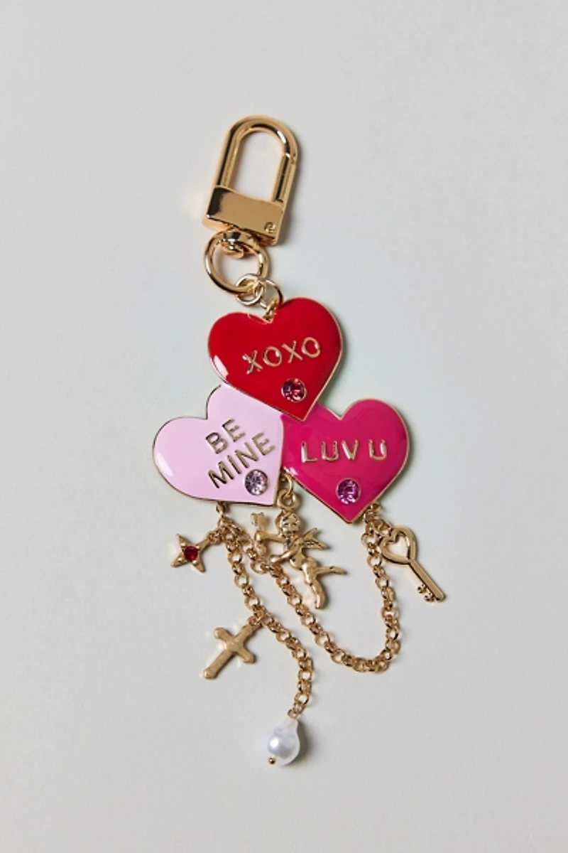Luv U Enameled Heart Charm Keychain
