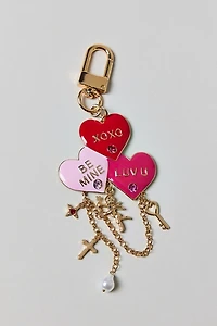 Luv U Enameled Heart Charm Keychain