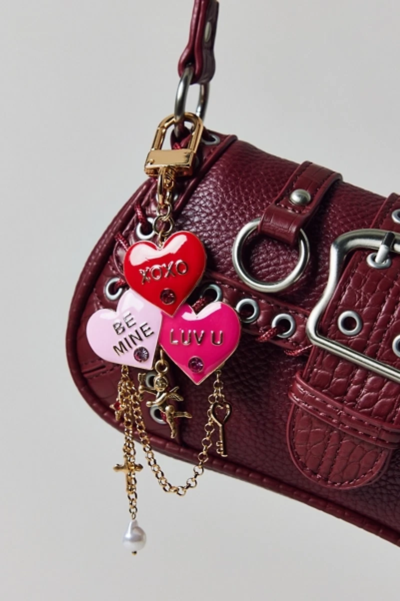 Luv U Enameled Heart Charm Keychain