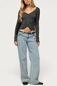 Edikted Gayle Lacey V Neck Long Sleeve Top