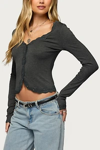 Edikted Gayle Lacey V Neck Long Sleeve Top