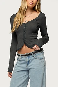 Edikted Gayle Lacey V Neck Long Sleeve Top