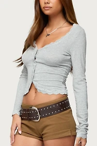 Edikted Gayle Lacey V Neck Long Sleeve Top