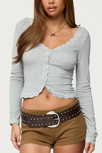 Edikted Gayle Lacey V Neck Long Sleeve Top