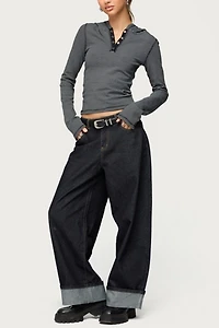 Edikted Damson Striped Hooded Henley Top