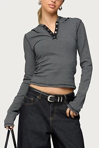 Edikted Damson Striped Hooded Henley Top