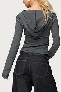 Edikted Damson Striped Hooded Henley Top