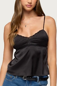 Edikted Blanca Satin Effect Lace Trim Tank Top