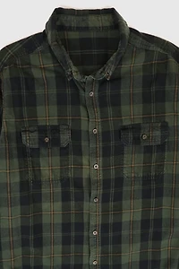 Vintage Green Plaid Button-Down Shirt