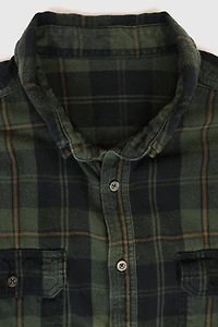 Vintage Green Plaid Button-Down Shirt