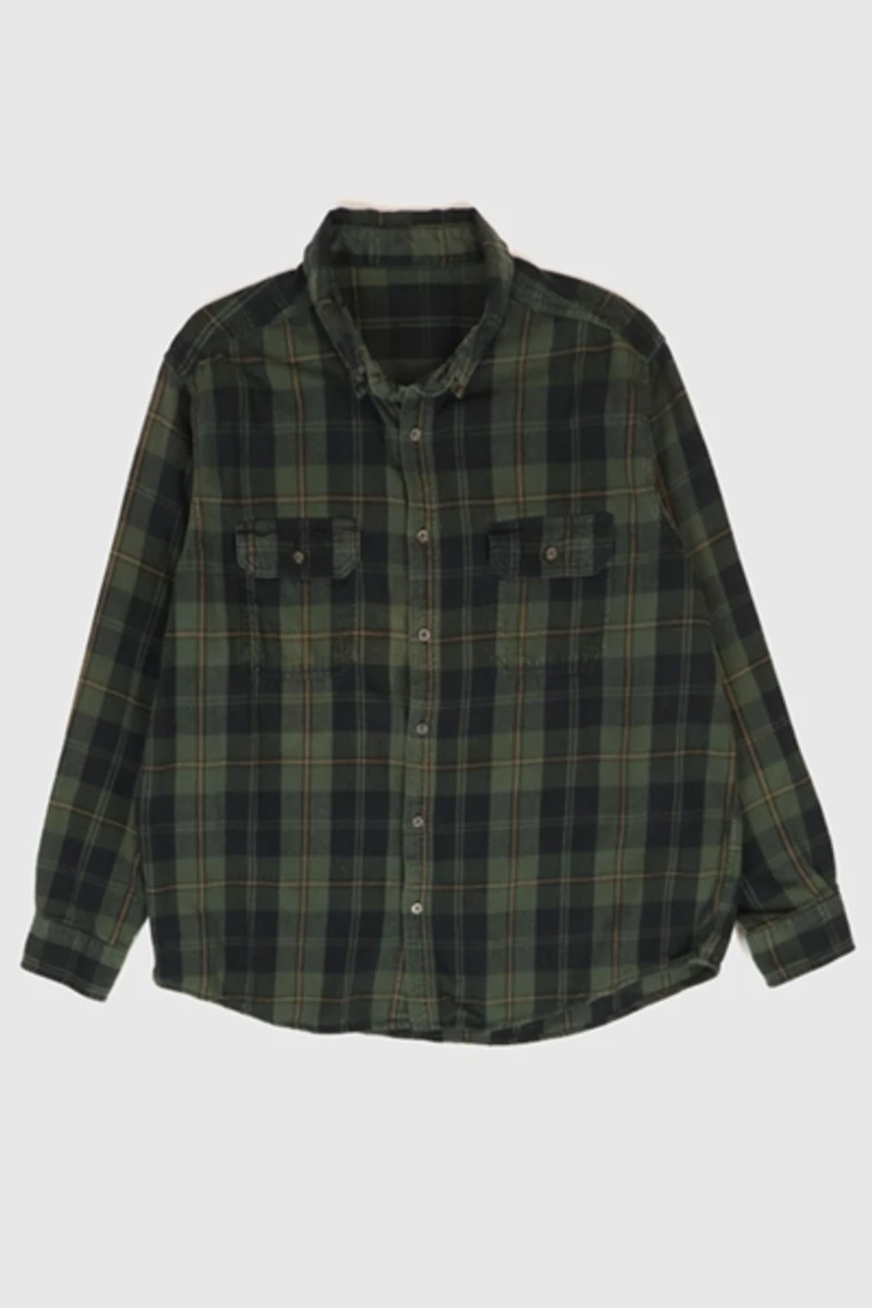 Vintage Green Plaid Button-Down Shirt