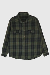 Vintage Green Plaid Button-Down Shirt