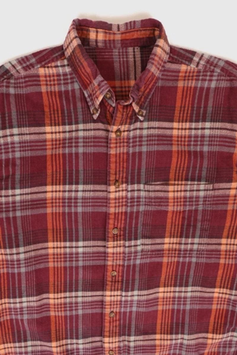 Vintage Red Plaid Flannel Button-Down Shirt