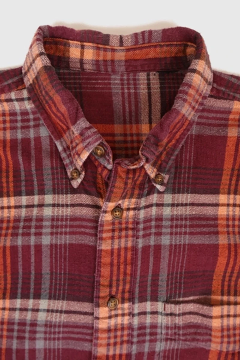 Vintage Red Plaid Flannel Button-Down Shirt